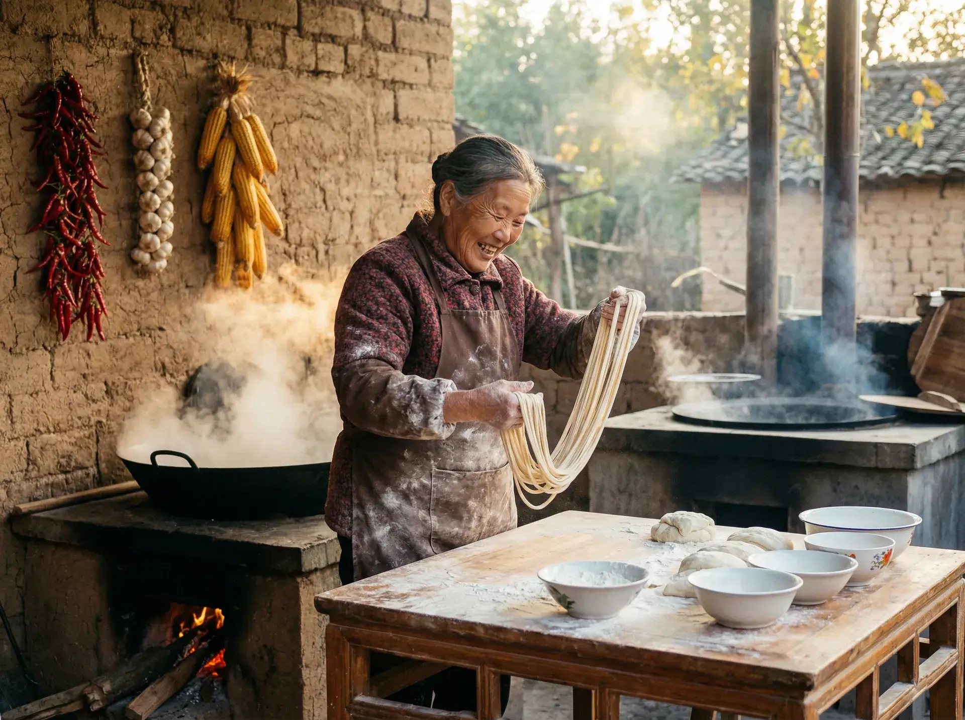 农家大嫂手擀面 - 老汉推车| 乡村美食